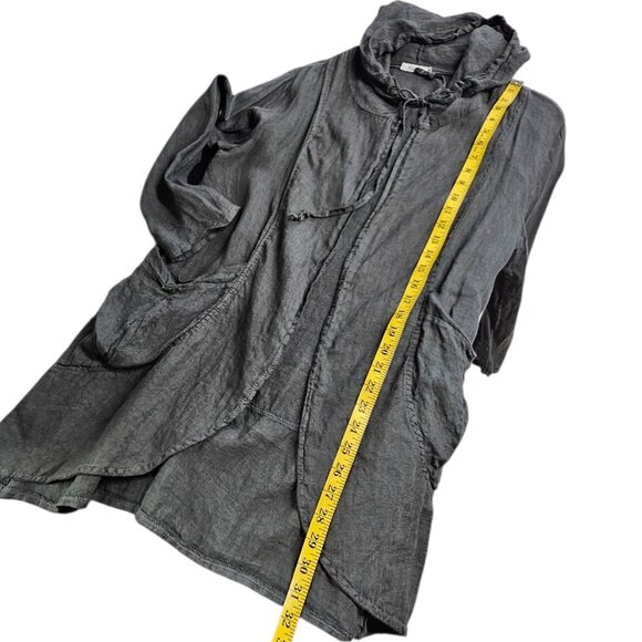 Linen Luv Lagenlook 100% Linen Cardigan, Pockets, Hooded, Grey, Roll Sleeve, M - Picture 7 of 8